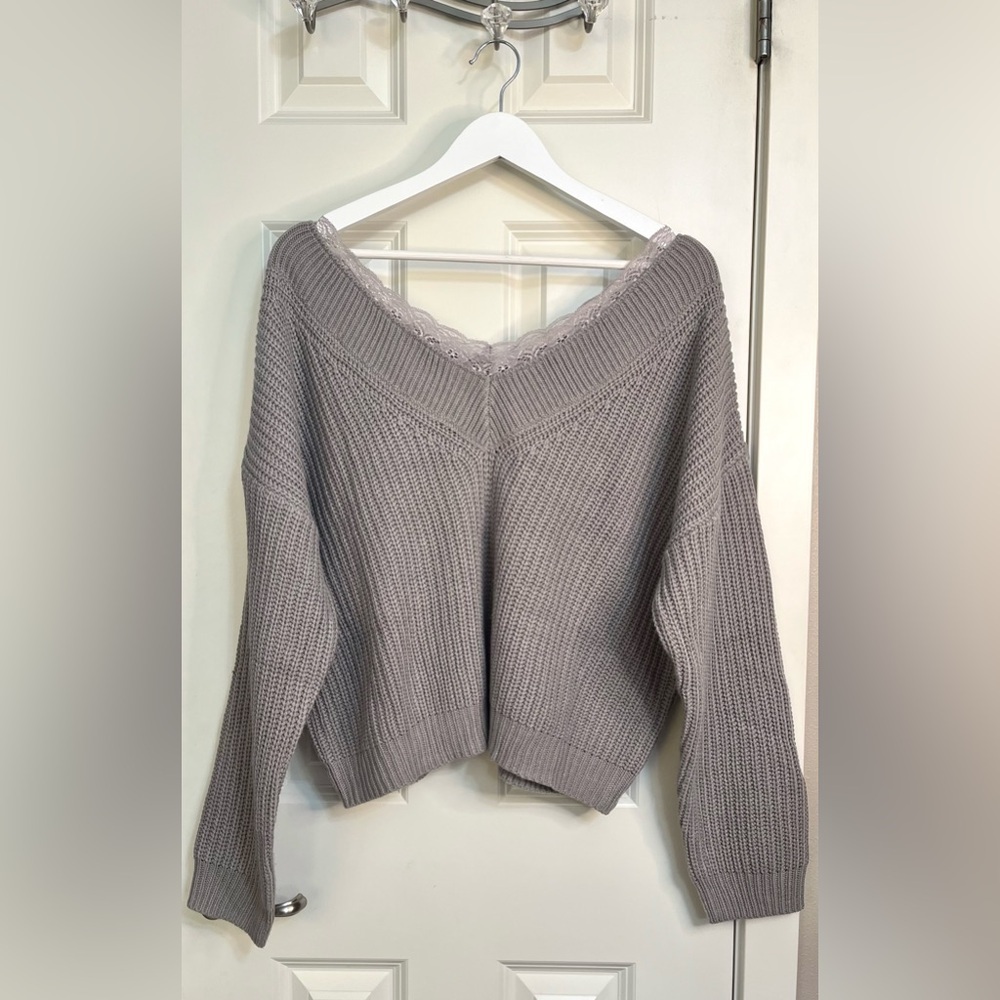 The Pinque Lavender Lace Off-Shoulder Sweater NWOT